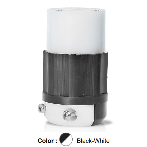 Leviton 2313, Locking Connector, Industrial Grade, 20A 125V, NEMA L5-20R, 2-Pole, 3-Wire, Grounding, Black/White