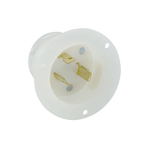 Leviton 2315, Flanged Inlet Locking Receptacle, Industrial Grade, 20A 125V, NEMA L5-20P, 2-Pole, 3-Wire, Grounding, White