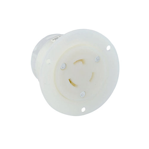 Leviton 2316, Flanged Outlet Locking Receptacle, Industrial Grade, 20A 125V, NEMA L5-20R, 2-Pole, 3-Wire, Grounding, White