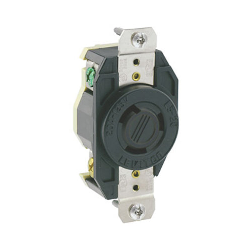 Leviton 2320-B, Flush Mount Locking Receptacle, Industrial Grade, Corrosive, 20A 250V, NEMA L6-20R, 2-Pole, 3-Wire, Grounding, All Black
