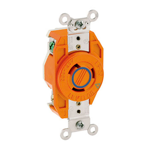 Leviton 2320-IG, Flush Mount Locking Receptacle, Industrial Grade, Corrosive, 20A 250V, NEMA L6-20R, 2-Pole, 3-Wire, Isolated Ground, Orange