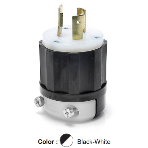 Leviton 2321, Locking Plug, Industrial Grade, 20A 250V, NEMA L6-20P, 2-Pole, 3-Wire, Grounding, Black/White
