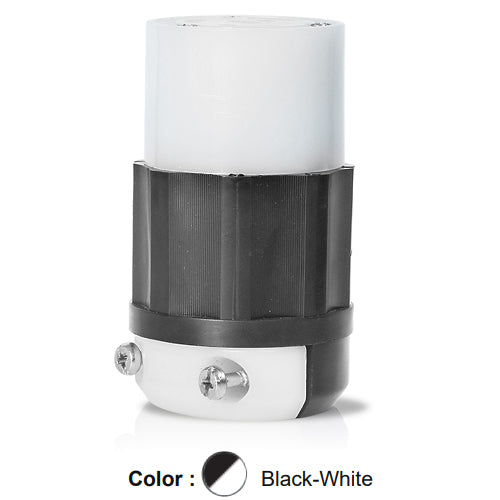Leviton 2323, Locking Connector, Industrial Grade, 20A 250V, NEMA L6-20R, 2-Pole, 3-Wire, Grounding, Black/White