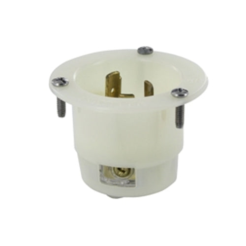 Leviton 2325, Flanged Inlet Locking Receptacle, Industrial Grade, 20A 250V, NEMA L6-20P, 2-Pole, 3-Wire, Grounding, White