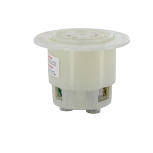 Leviton 2376, Flanged Outlet Locking Receptacle, Industrial Grade, 3-Phase, 20A 250V, NEMA L11-20R, 3-Pole, 3-Wire, Non-Grounding, White