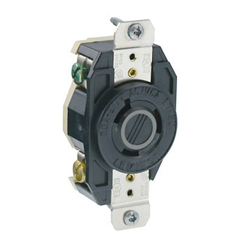 Leviton 2330, Flush Mount Locking Receptacle, Industrial Grade, 20A 277V, NEMA L7-20R, 2-Pole, 3-Wire, Grounding, Black