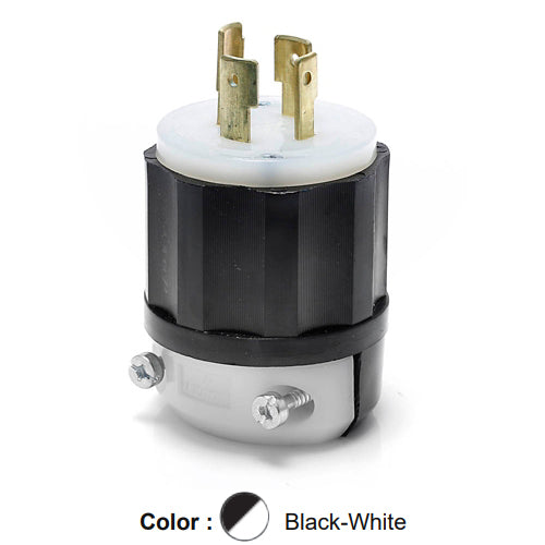 Leviton 2331, Locking Plug, Industrial Grade, 20A 277V, NEMA L7-20P, 2-Pole, 3-Wire, Grounding, Black/White