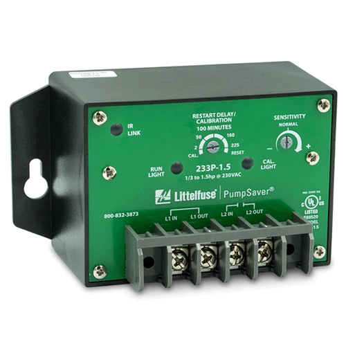 Littelfuse 233P-1.5, 233P Series, Single-Phase Pump Monitor, 230VAC, 1 Phase, Load Range: 1 ⁄3 - 1.5 hp