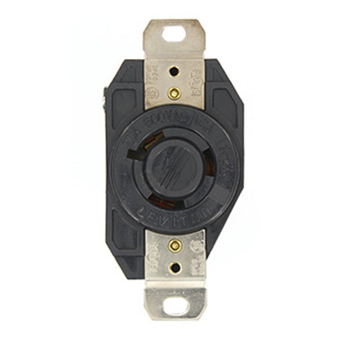 Leviton 2350, Flush Mount Locking Receptacle, Industrial Grade, 20A 600V, NEMA L9-20R, 2-Pole, 3-Wire, Grounding, Black