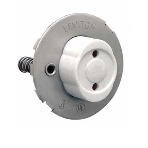 Leviton 23518, Standard Fluorescent Lampholder, Medium Base, Bi-Pin, Snap-In, Plunger, Internal Shunt, Quickwire 18AWG Solid or Str Tinned, White