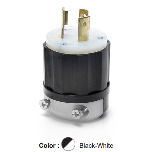Leviton 2361, Locking Plug, Industrial Grade, 20A 125/250V, NEMA L10-20P, 3-Pole, 3-Wire, Non-Grounding, Black/White