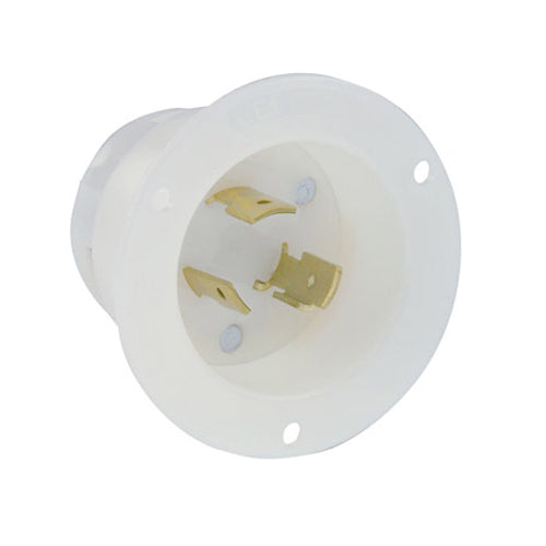 Leviton 2365, Flanged Inlet Locking Receptacle, Industrial Grade, 20A 125/250V, NEMA L10-20P, 3-Pole, 3-Wire, Non-Grounding, White