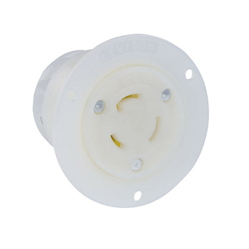 Leviton 2366, Flanged Outlet Locking Receptacle, Industrial Grade, 20A 125/250V, NEMA L10-20R, 3-Pole, 3-Wire, Non-Grounding, White
