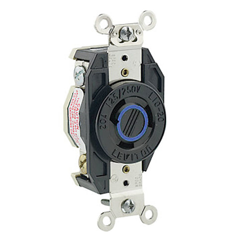 Leviton 2370, Flush Mount Locking Receptacle, Industrial Grade, 3-Phase, 20A 250V, NEMA L11-20R, 3-Pole, 3-Wire, Non-Grounding, Black