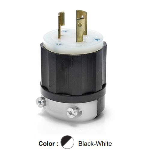 Leviton 2371, Locking Plug, Industrial Grade, 3-Phase, 20A 250V, NEMA L11-20P, 3-Pole, 3-Wire, Non-Grounding, Black/White