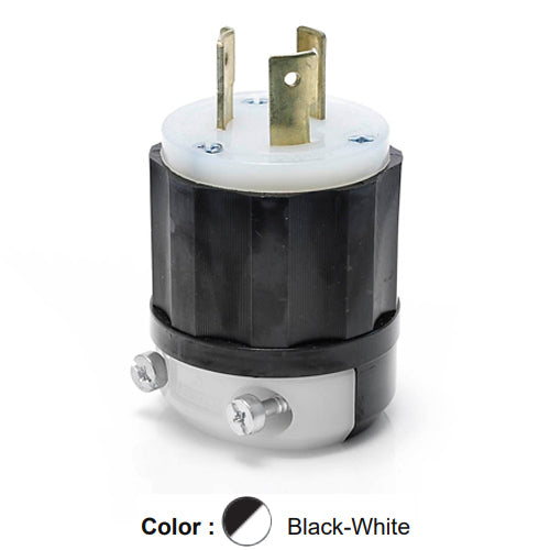Leviton 2381, Locking Plug, Industrial Grade, 3-Phase, 20A 480V, NEMA L12-20P, 3-Pole, 3-Wire, Non-Grounding, Black/White