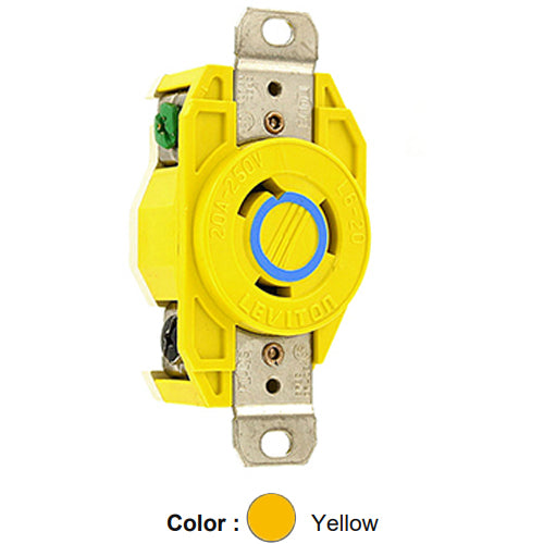 Leviton 23CM-20, Flush Mount Locking Receptacle, Industrial Grade, Corrosion-Resistant, 20A 250V, NEMA L6-20R, 2-Pole, 3-Wire, Grounding, Yellow
