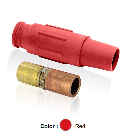 Leviton 23L26-SR, 23 Series Latching Taper Nose Single Pole Cam-Type Female Plug, Industrial Grade, Crimp Tube Termination, 500-750 MCM Cable, 690 Amp Max, Red