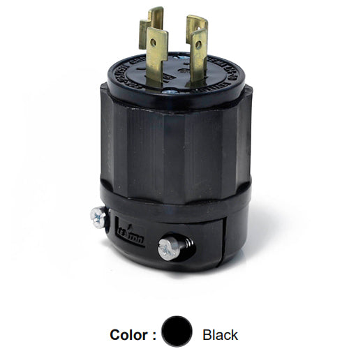 Leviton 2411-B, Locking Plug, Industrial Grade, 20A 125/250V, NEMA L14-20P, 3-Pole, 4-Wire, Grounding, All Black