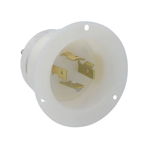 Leviton 2415, Flanged Inlet Locking Receptacle, Industrial Grade, 20A 125/250V, NEMA L14-20P, 3-Pole, 4-Wire, Grounding, White