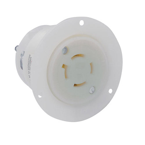 Leviton 2416, Flanged Outlet Locking Receptacle, Industrial Grade, 20A 125/250V, NEMA L14-20R, 3-Pole, 4-Wire, Grounding, White