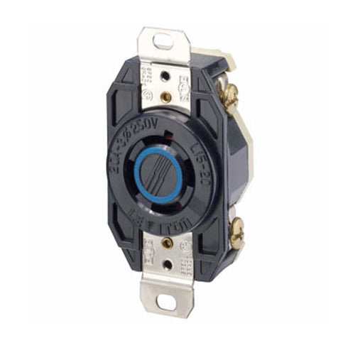Leviton 2420, Flush Mount Locking Receptacle, Industrial Grade, 3-Phase, 20A 250V, NEMA L15-20R, 3-Pole, 4-Wire, Grounding, Black