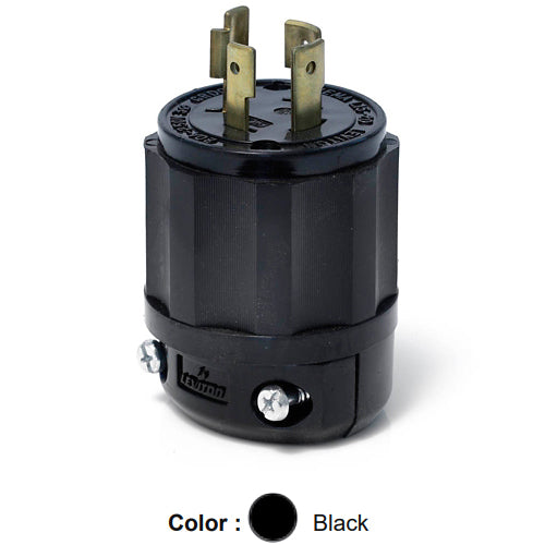 Leviton 2421-B, Locking Plug, Industrial Grade, 3-Phase, 20A 250V, NEMA L15-20P, 3-Pole, 4-Wire, Grounding, All Black