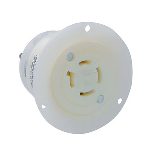 Leviton 2426, Flanged Outlet Locking Receptacle, Industrial Grade, 20A 250V, 3-Phase, NEMA L15-20R, 3-Pole, 4-Wire, Grounding, White