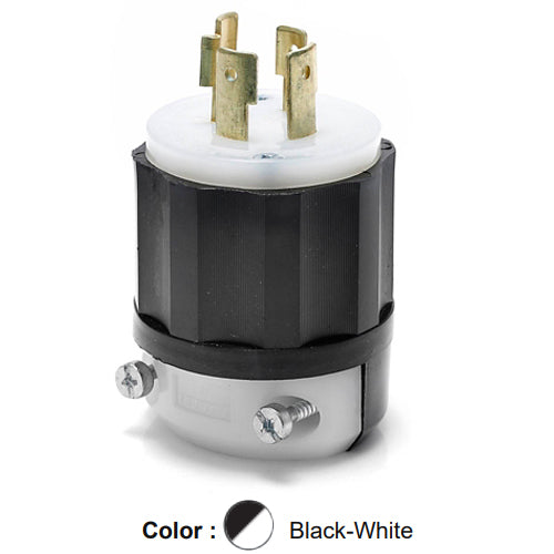 Leviton 2431, Locking Plug, Industrial Grade, 3-Phase, 20A 480V, NEMA L16-20P, 3-Pole, 4-Wire, Grounding, Black/White