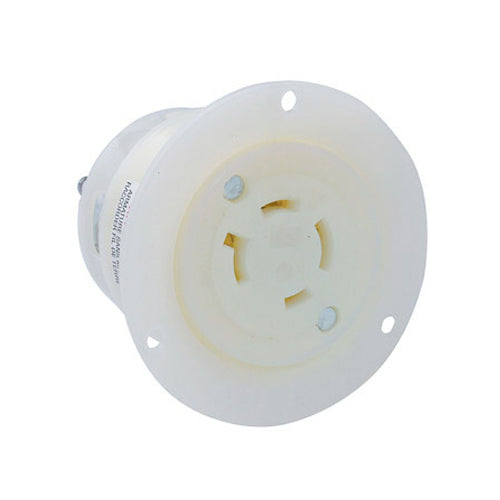 Leviton 2436, Flanged Outlet Locking Receptacle, Industrial Grade, 20A 480V, 3-Phase, NEMA L16-20R, 3-Pole, 4-Wire, Grounding, White