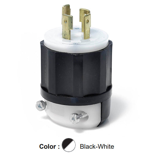 Leviton 2441, Locking Plug, Industrial Grade, 20A 120/208V, 3-Phase Y, NEMA L18-20P, 4-Pole, 4-Wire, Non-Grounding, Black/White
