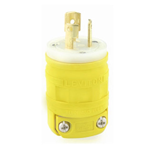 Leviton 2447, Dustguard Locking Plug, Industrial Grade, 15A 125V, NEMA L5-15P, 2-Pole, 3-Wire, Grounding, Yellow