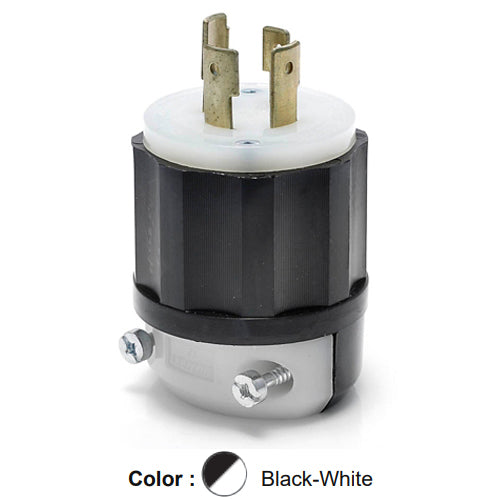 Leviton 2461, Locking Plug, Industrial Grade, 20A 347/600V, 3-Phase Y, NEMA L20-20P, 4-Pole, 4-Wire, Non-Grounding, Black/White