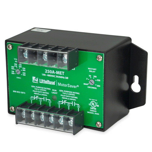 Littelfuse 250A-MET, 250A Series, 3-Phase Voltage/Phase Monitor, Voltage Sensing AC 190 ~ 480VAC, DPDT (2 Form C)