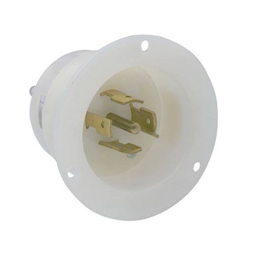 Leviton 2515, Flanged Inlet Locking Receptacle, Industrial Grade, 20A 120/208V, 3-Phase Y, NEMA L21-20P, 4-Pole, 5-Wire, Grounding, White