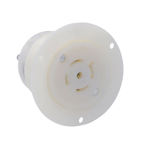 Leviton 2516, Flanged Outlet Locking Receptacle, Industrial Grade, 20A 120/208V, 3-Phase Y, NEMA L21-20R, 4-Pole, 5-Wire, Grounding, White