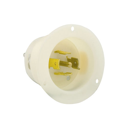 Leviton 2525, Flanged Inlet Locking Receptacle, Industrial Grade, 20A 277/480V, 3-Phase Y, NEMA L22-20P, 4-Pole, 5-Wire, Grounding, White