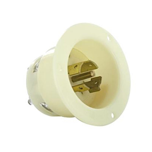 Leviton 2545, Flanged Inlet Locking Receptacle, Industrial Grade, 20A 347/600V, 3-Phase Y, NEMA L23-20P, 4-Pole, 5-Wire, Grounding, White