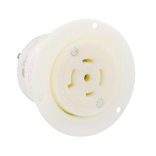 Leviton 2546, Flanged Outlet Locking Receptacle, Industrial Grade, 20A 347/600V, 3-Phase Y, NEMA L23-20R, 4-Pole, 5-Wire, Grounding, White