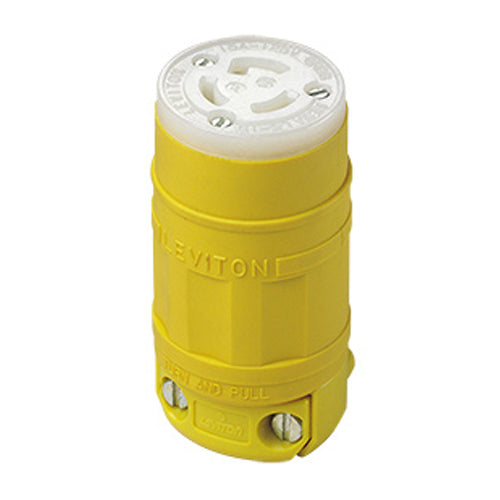 Leviton 2547, Dustguard Locking Connector, Industrial Grade, 15A 125V, NEMA L5-15R, 2-Pole, 3-Wire, Grounding, Yellow