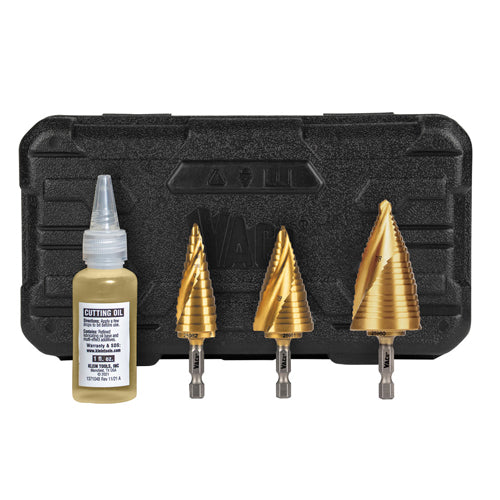 Klein Tools 25951, Step Bit Kit, Spiral Double-Fluted, VACO, 3-Piece