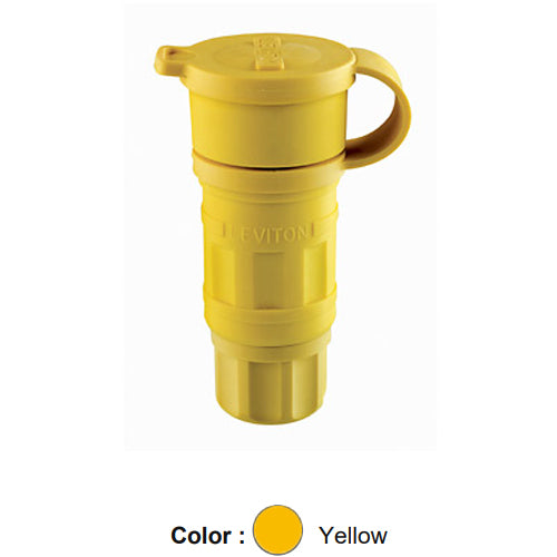 Leviton 25W49, Wetguard Watertight Locking Connector, Industrial Grade, 15A 250V, NEMA L6-15R, 2-Pole, 3-Wire, Grounding, Yellow
