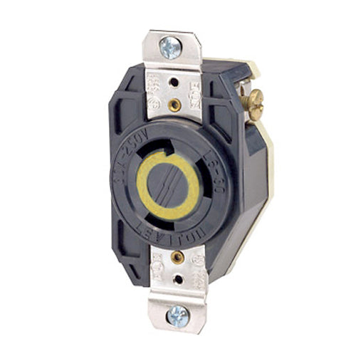 Leviton 2610, Flush Mount Locking Receptacle, Industrial Grade, 30A 125V, NEMA L5-30R, 2-Pole, 3-Wire, Grounding, Black