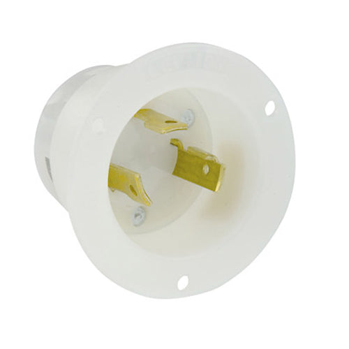 Leviton 2615, Flanged Inlet Locking Receptacle, Industrial Grade, 30A 125V, NEMA L5-30P, 2-Pole, 3-Wire, Grounding, White
