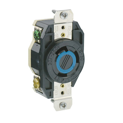 Leviton 2620, Flush Mount Locking Receptacle, Industrial Grade, 30A 250V, NEMA L6-30R, 2-Pole, 3-Wire, Grounding, Black