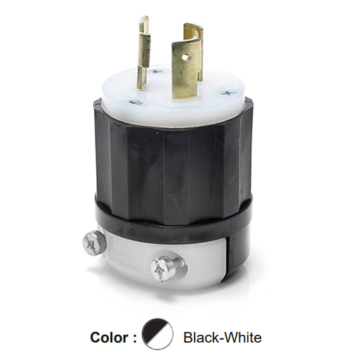 Leviton 2621, Locking Plug, Industrial Grade, 30A 250V, NEMA L6-30P, 2-Pole, 3-Wire, Grounding, Black/White