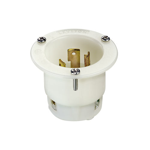 Leviton 2625F, Flanged Inlet Locking Receptacle, Industrial Grade, 30A 250V, NEMA L6-30P, 2-Pole, 3-Wire, Grounding, White
