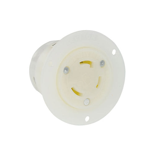 Leviton 2626F, Flanged Outlet Locking Receptacle, Industrial Grade, 30A 250V, NEMA L6-30R, 2-Pole, 3-Wire, Grounding, White