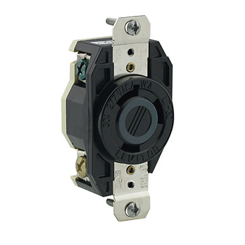 Leviton 2630, Flush Mount Locking Receptacle, Industrial Grade, 30A 277V, NEMA L7-30R, 2-Pole, 3-Wire, Grounding, Black
