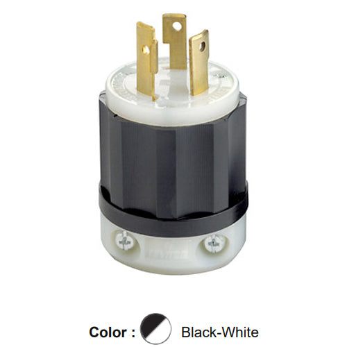 Leviton 2631-PLC, Locking Plug, Industrial Grade, Power Indication, 30A 277V, NEMA L7-30P, 2-Pole, 3-Wire, Grounding, Black/White